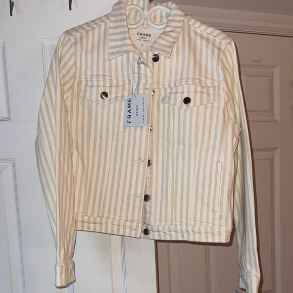 Frame Denim Jackets & Blazers - Frame Denim Women's Beige Striped Jean Jacket